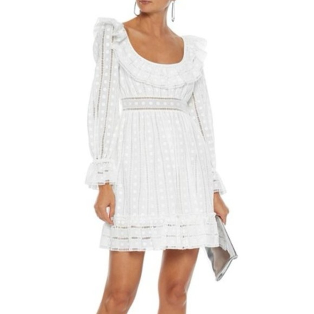 Zimmerman White Scoop Neck Ruffle Dress